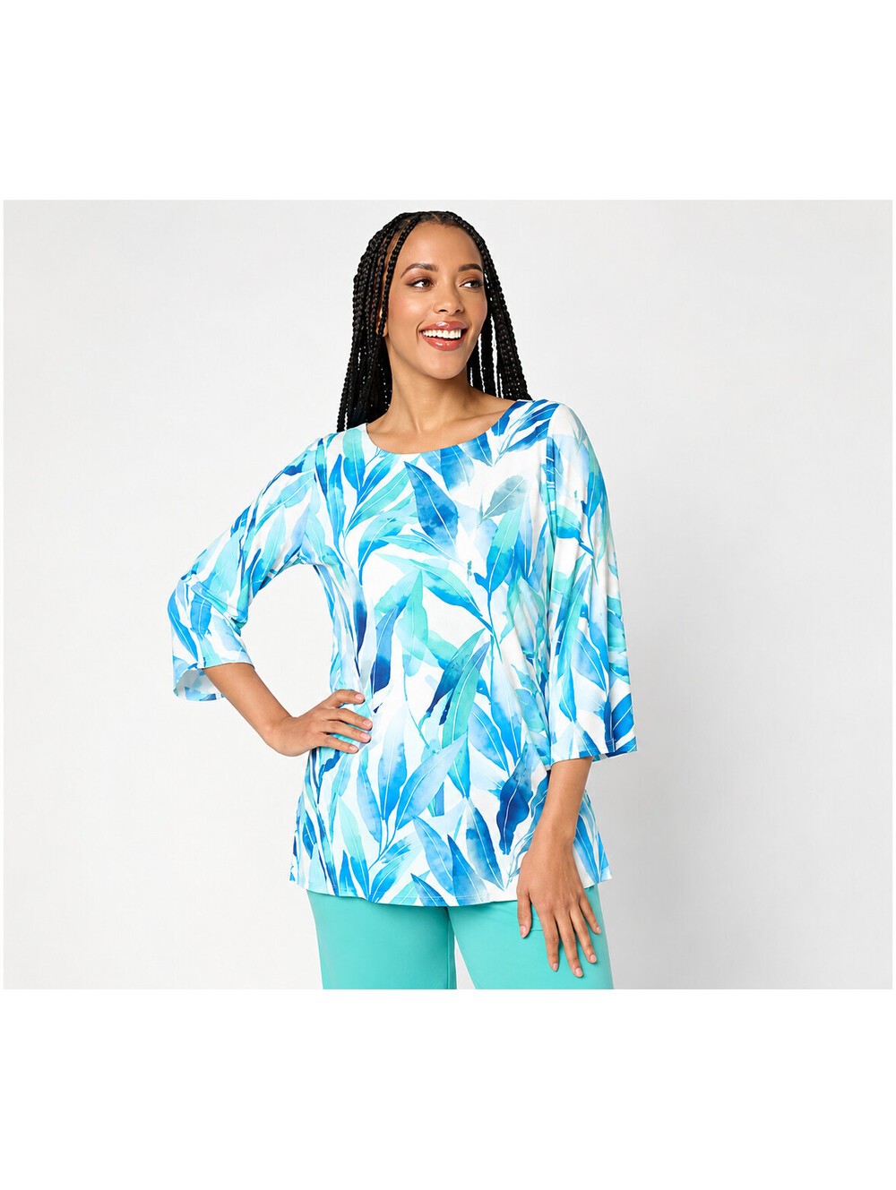 Belle by Kim Gravel Rayon Spandex Garden Whispers Floral Top Blue Multi, X-Large